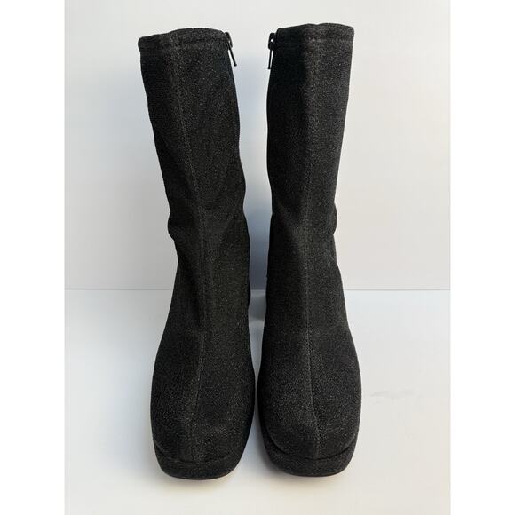 Abound Womens 7 Black Sparkle Fabric Zip Ankle Platform Block Heel Boot NWOT - Picture 8 of 13